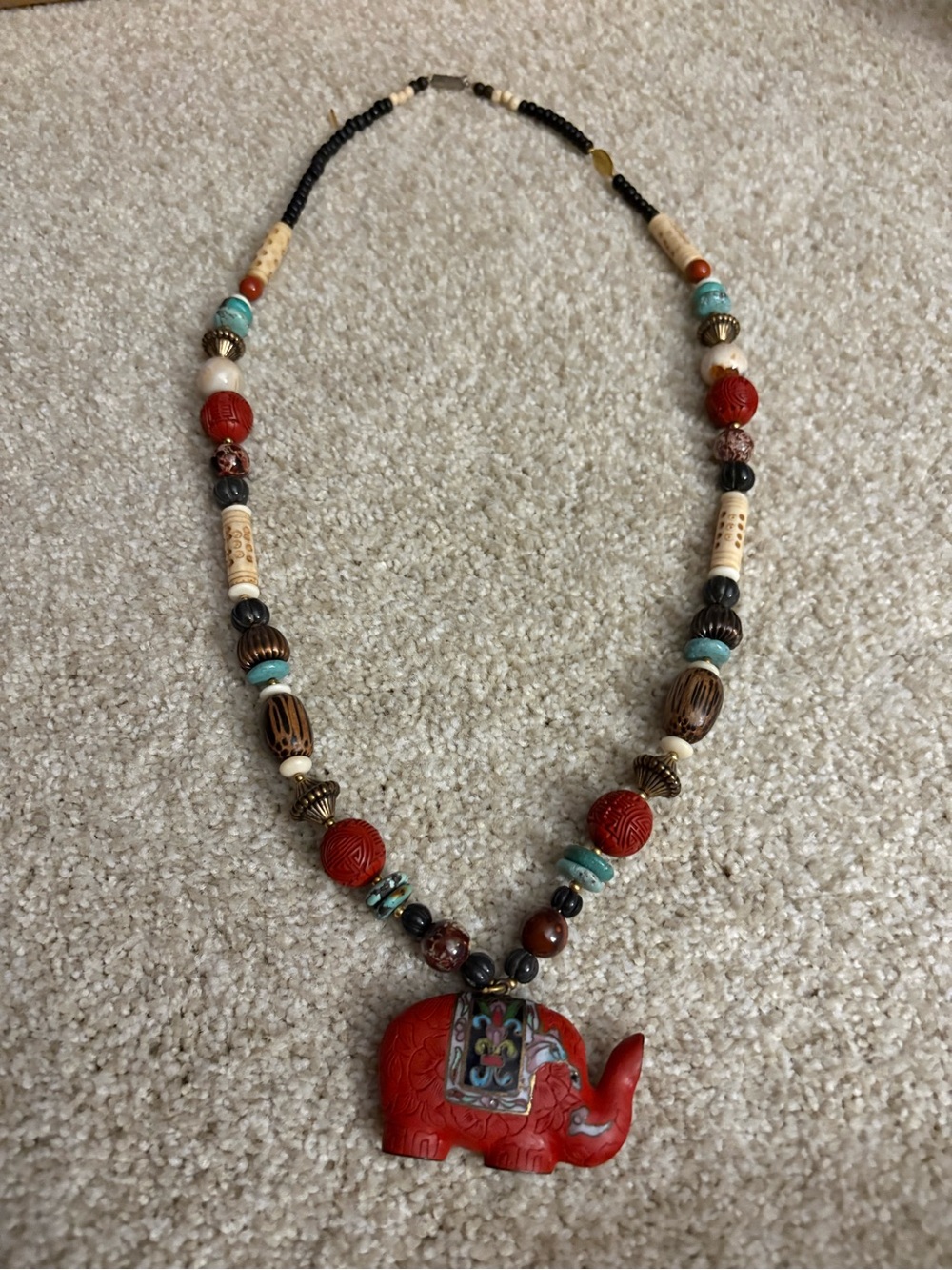 Boutique Red Elephant Pendant Beaded Necklace